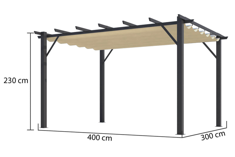 Pergola da Giardino 4x3x2,3 m in Alluminio Grigio Antracite con Telo di Copertura 140g/mq Ecrù-5