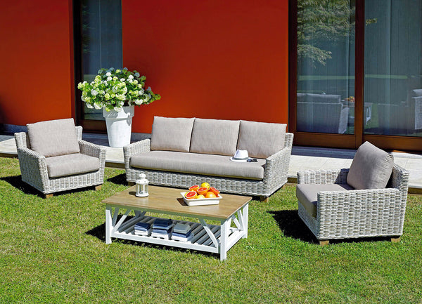 online Garten-Lounge-Set in gebleichtem grauem Kubu-Sofa, 2 Sesseln und Couchtisch Vorghini Jaipur