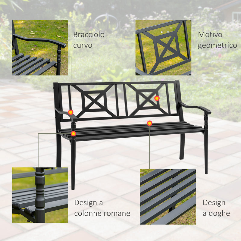 Panchina 2 Posti da Giardino 128x62,5x81,5 cm in Acciaio Nero-6