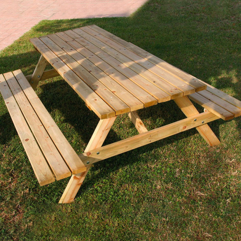 Tavolo da Pic Nic con Panche 200x148x70 h cm in Legno Marrone-2