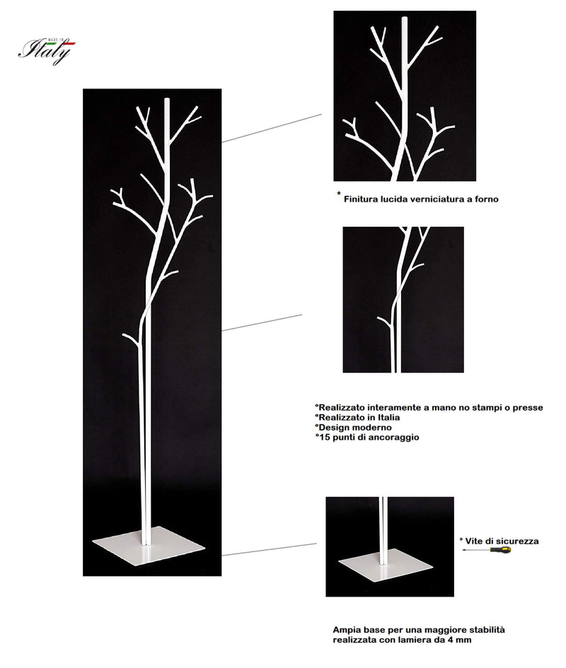 Appendiabiti da Terra 33x33x178 cm in Ferro Battuto Vasconi Platano Bianco-8