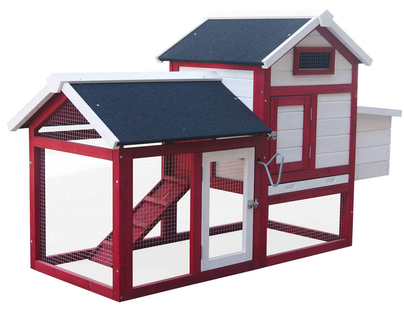 Pollaio da Giardino 152x62x92 cm Per 3 Galline in Legno Rosso e Bianco-8