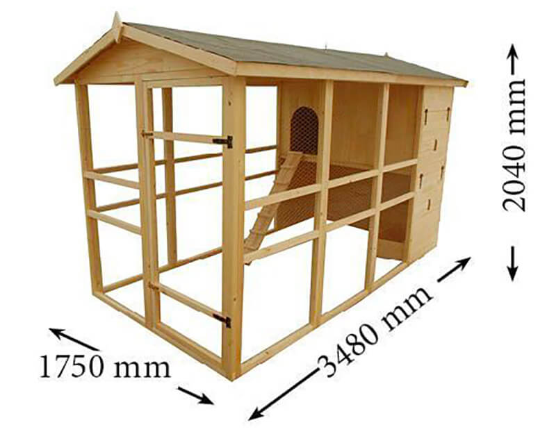 Pollaio da Giardino 175x348x204 cm Per 8-12 Galline in Legno Naturale -4