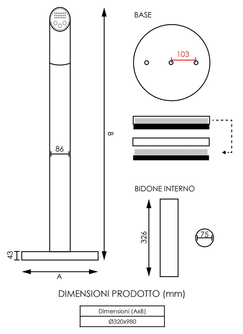 Posacenere a Colonna Ø32 cm in Metallo Nero Opaco 1,9L per Esterno-8