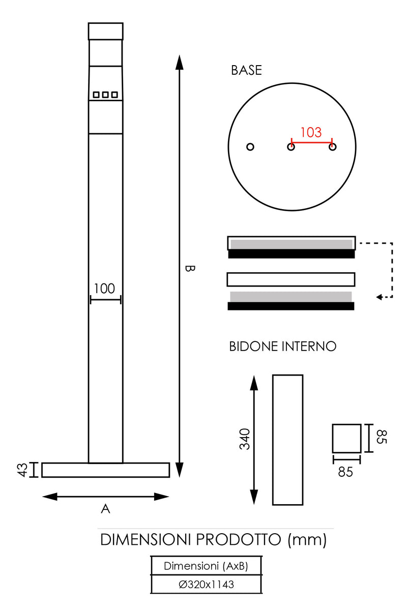 Posacenere a Colonna Ø32 cm in Metallo Nero Opaco 2L per Esterno-5