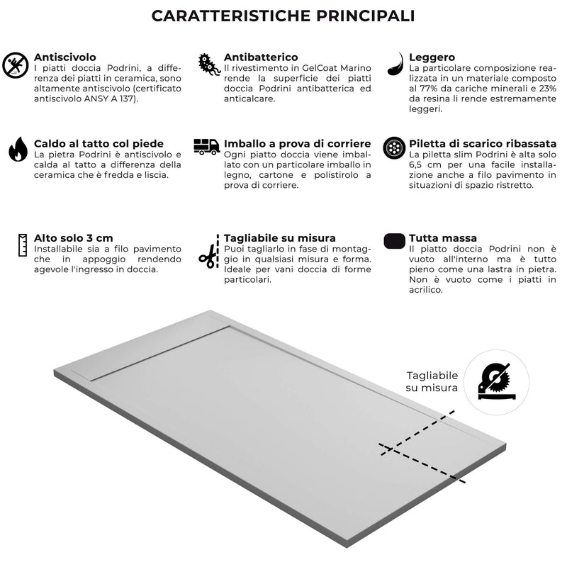 Piatto Doccia in Pietra Bonussi Kamet Bianco Varie Misure-4