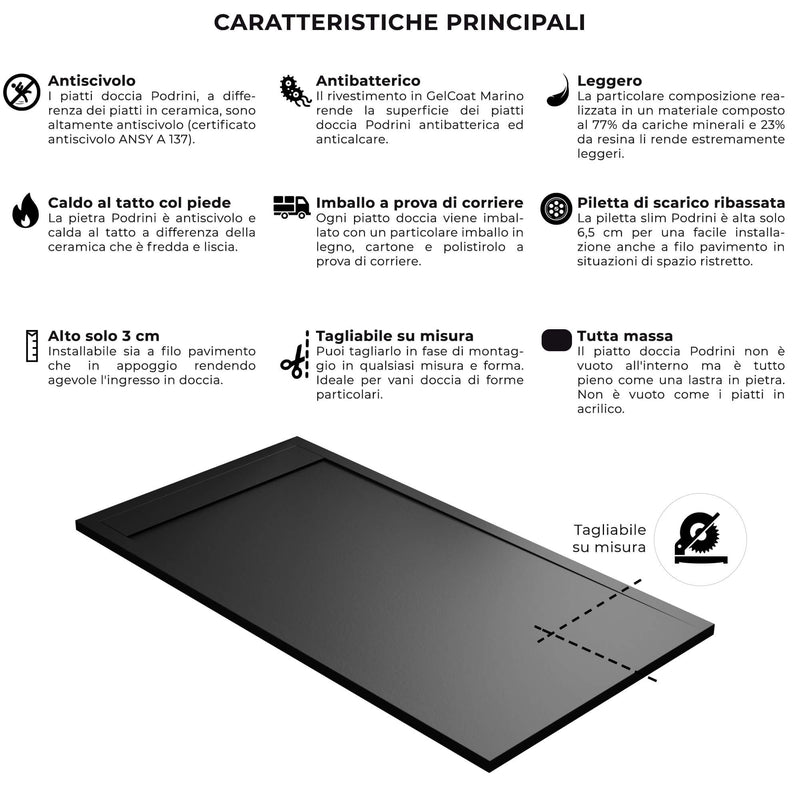 Piatto Doccia in Pietra Bonussi Kamet Nero Varie Misure-4