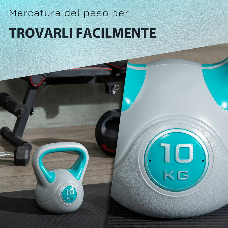 Kettlebell per Allenamento 10 Kg Base Piatta e Impugnatura per Stacchi in PU e Sabbia Verde Scuro-5