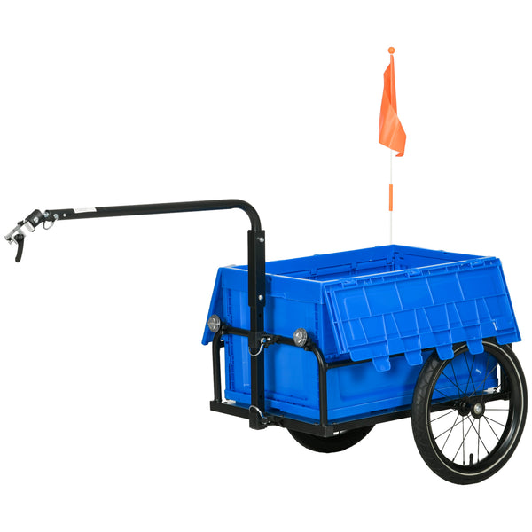 Rimorchio Bici ad Altezza Regolabile con Box Portaoggetti da 65L in Plastica 145x61x76/81 cm in Acciaio Blu sconto