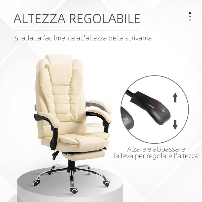 Sedia Poltrona da Ufficio Presidenziale Massaggiante 64,5x69x117-127 cm in Similpelle Bianca-4