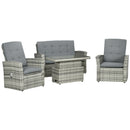 Set Salotto da Giardino Divano + 2 Poltrone + Tavolino  in Rattan PE Grigio-1