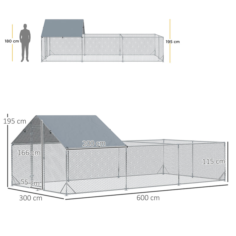 Pollaio Gabbia per Galline da Esterno 600x300x195 cm in Acciaio Zincato Grigio Argento-3