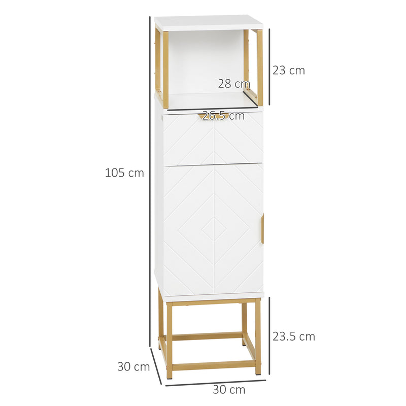 Mobile a Colonna Bagno 30x30x105 cm in Legno e Metallo Bianco-3