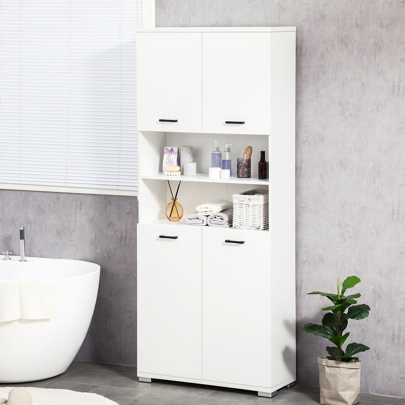 Mobile Bagno 4 ante 2 Ripiani 80x33,5x190 cm in Truciolato Bianco-2