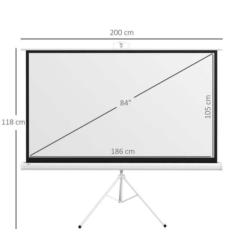 Telo Proiettore 84” 16:9 con Treppiede 200x8x118 cm in Plastica e Metallo Bianco-3