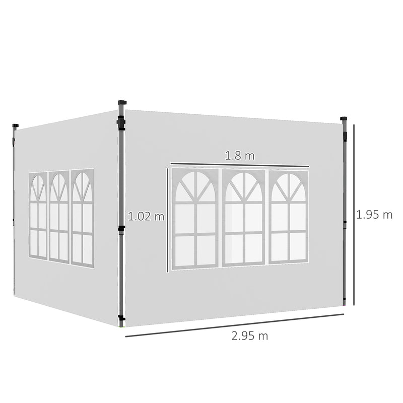 Pareti per Gazebo 3x3m o 3x4m 295x195 cm in Plastica e Tessuto Oxford Bianco-3