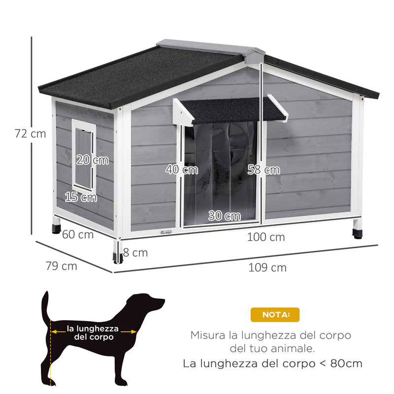 Cuccia Casetta per Cani 109x79x72 cm in Legno Grigio-3