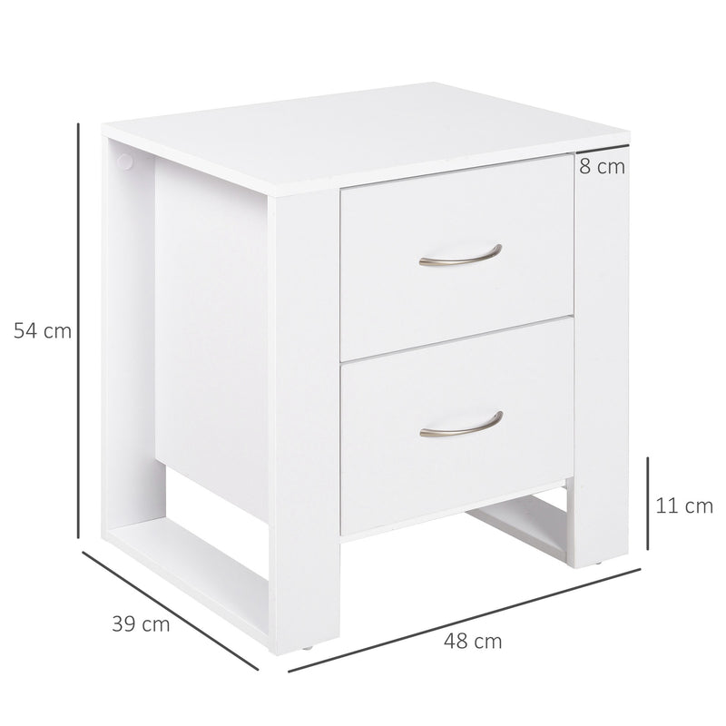 Comodino Moderno  con 2 Cassetti per Camera da Letto 48x39x54 cm in Legno Bianco-3