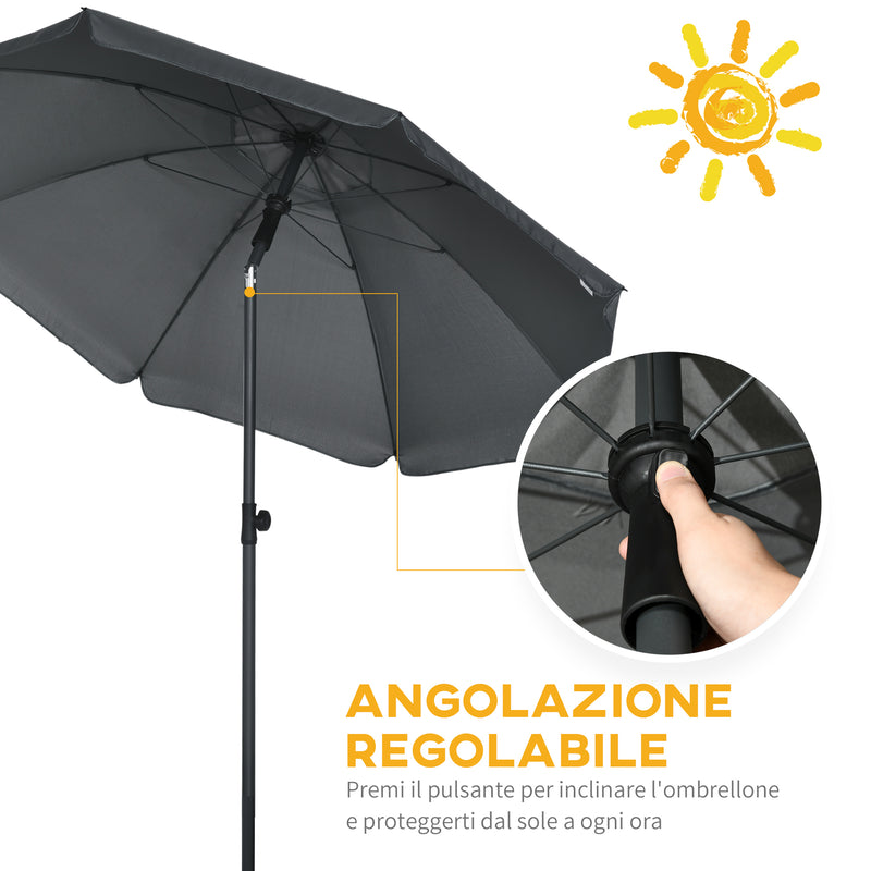 Ombrellone da Giardino Ø180x209 cm in Poliestere e Acciaio Grigio-5