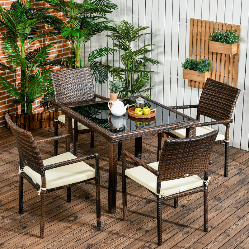 Set Tavolo e 4 Sedie da Giardino in Rattan PE Marrone-2