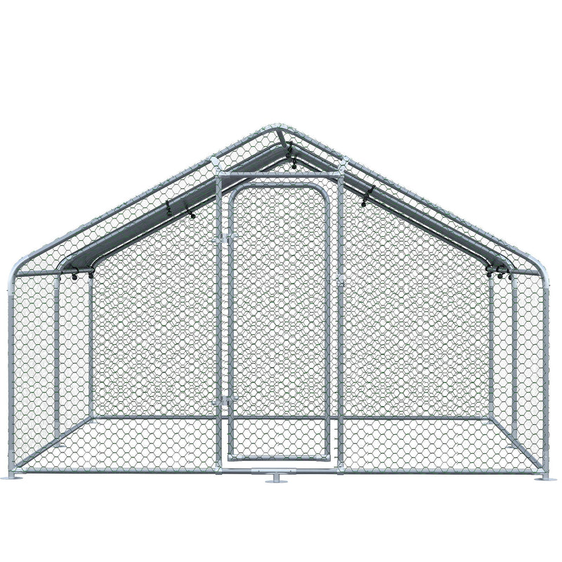 Pollaio Gabbia per Galline 300x400x195 cm in Metallo con Copertura in Tessuto Oxford Argento-8