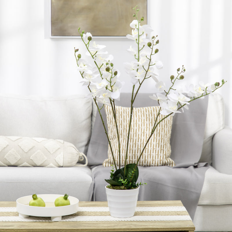 Pianta Artificiale Orchidea H75 cm con Vaso Bianco-7