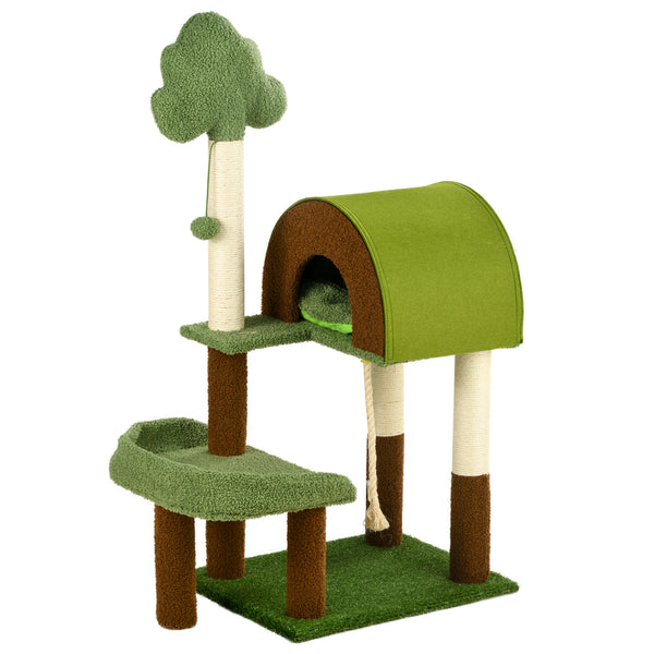 sconto Albero Tiragraffi Tema Foresta 49x40x107 cm con Casetta Lettino e Pallina Verde