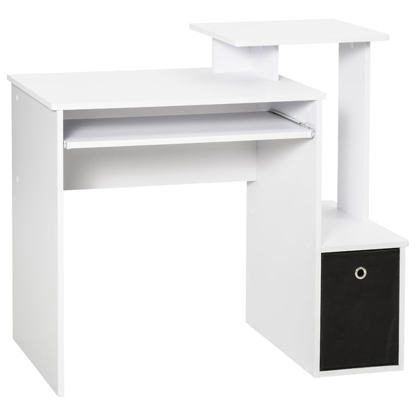 acquista Scrivania Moderna con Mensola per Tastiera e Cassetto in Tessuto 100x40x86,6 cm  Bianco e Nero