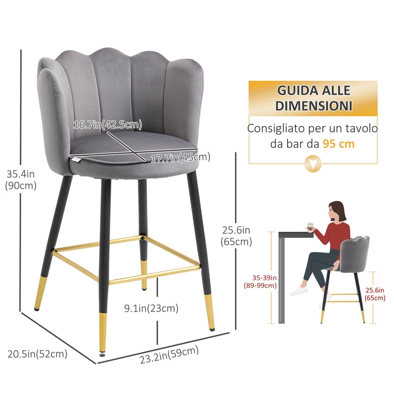 Set 2 Sgabelli 59x52x90 cm in Tessuto Poliestere Vellutato Grigio-7