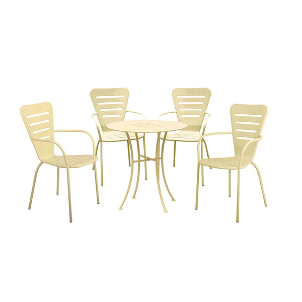 Gedeckter Tisch + 4 Stühle aus cremefarben lackiertem Stahl Geneva Lounge sconto