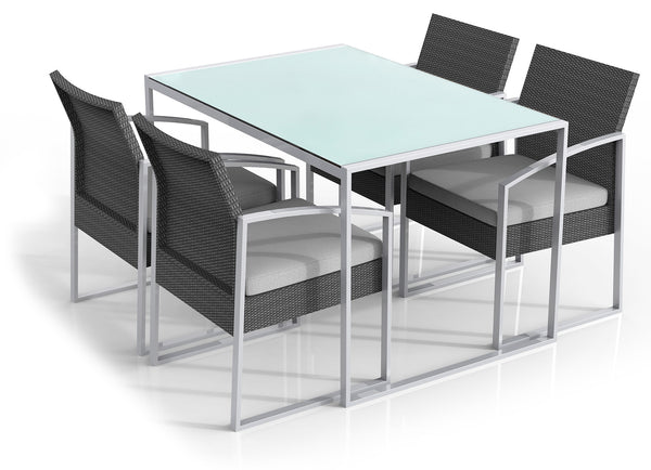 prezzo Set aus Tisch und 4 Gartenstühlen aus Stahl und Fadi Bilbao schwarzem Polyrattan
