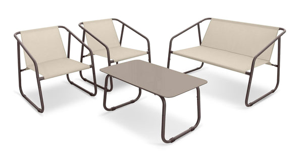 Set Salotto da Giardino Tavolo 2 Poltrone e Divano in Acciaio e Textilene Nizza Marrone e Beige prezzo