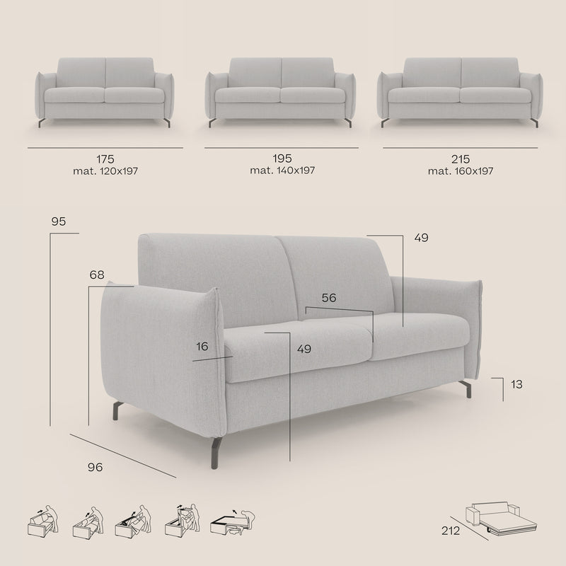 Divano Letto 2 Posti 175x95x96 cm Scarlet in Tessuto Marrone-8