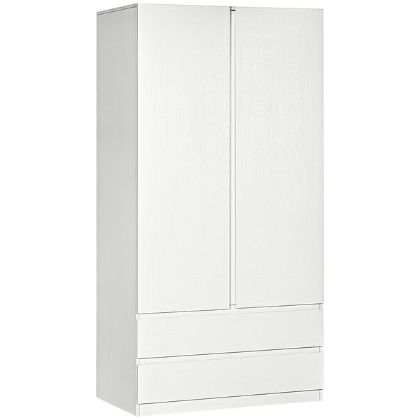 Armadio Guardaroba con Appendiabiti 100x60x200 cm 2 Cassetti in Truciolato  Bianco sconto