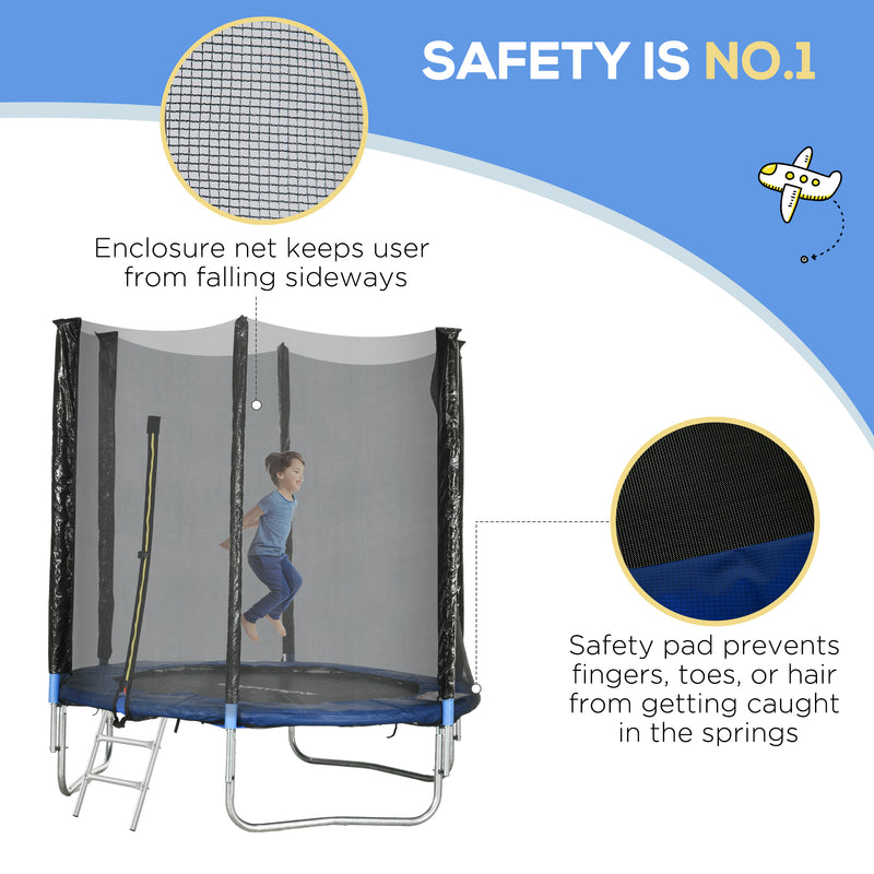 Trampolino Elastico con Scaletta e Rete di Sicurezza Ø180x200 cm in Acciaio e Plastica Blu-3