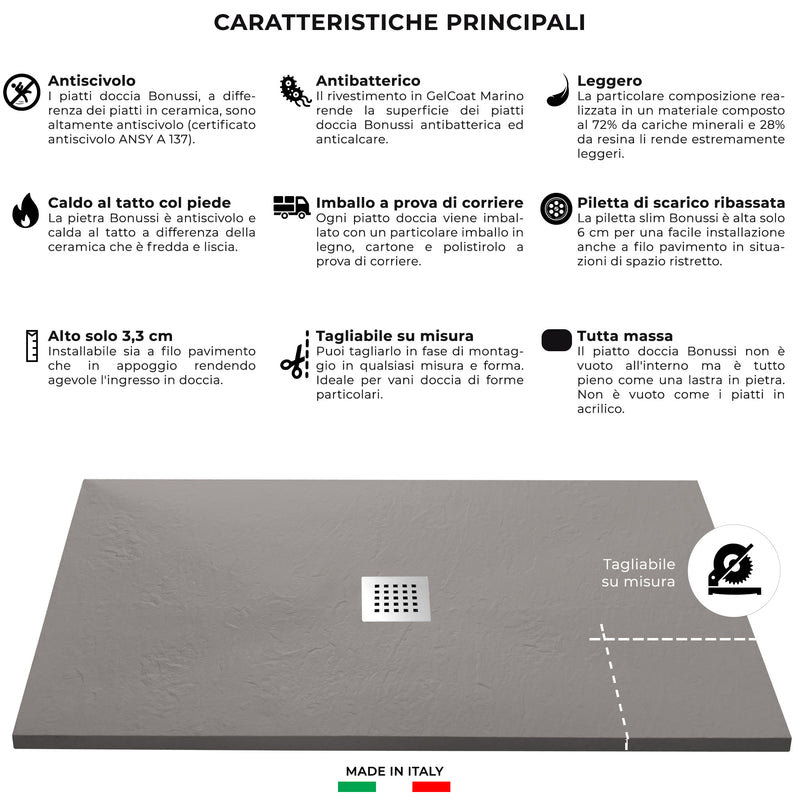 Piatto Doccia in Pietra Bonussi Ardesia Stone Central Tortora Varie Misure-4