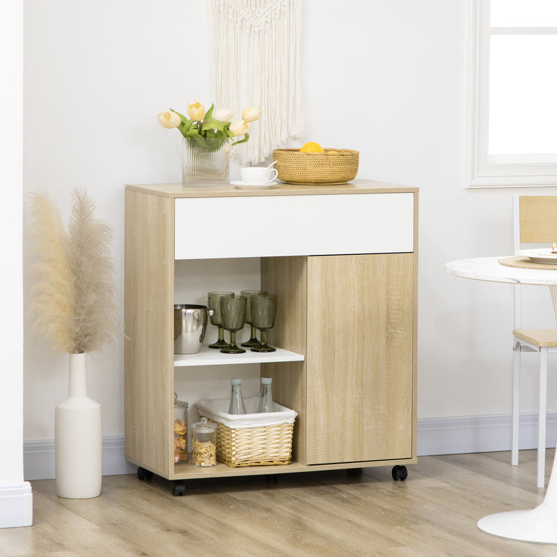 Carrello da Cucina 81x39,6x90,3 cm con Ruote in Legno Naturale-2