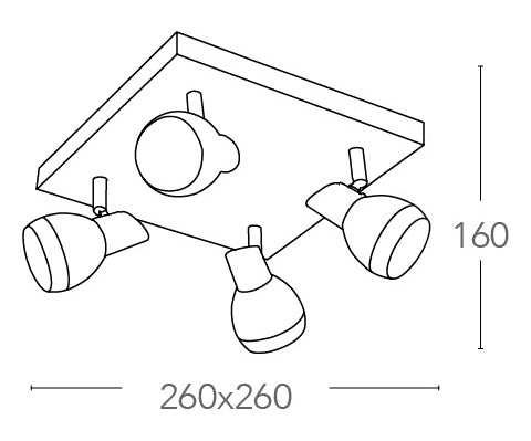 Faretti Spot 4 Luci Base Quadrata Metallo Cromato Policarbonato Led 20 watt 4000 kelvin Intec SPOT-CAYENNE-PL4-4