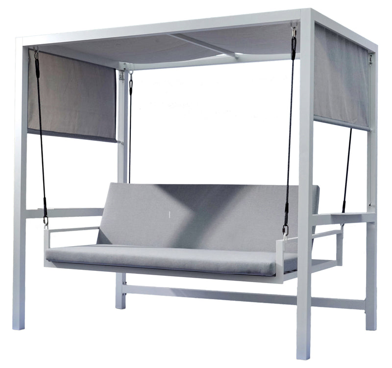 Dondolo Letto 3 Posti da Giardino 234x130x194 cm in Alluminio con Cuscini Grigio Chiaro-1