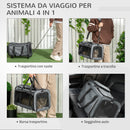 Trasportino per Cani e Gatti 4 in 1 Pieghevole 50x31x37 cm con Maniglia Telescopica Grigio-5