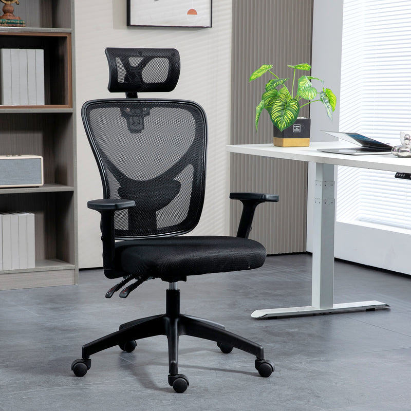 Sedia da Ufficio Ergonomica con Altezza Regolabile Supporto Lombare e Poggiatesta 66x61x106-116 cm  Nero-2