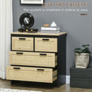 Cassettiera 4 Cassetti 80x38x80 cm in Truciolato e Rattan Nero e Color Legno-4