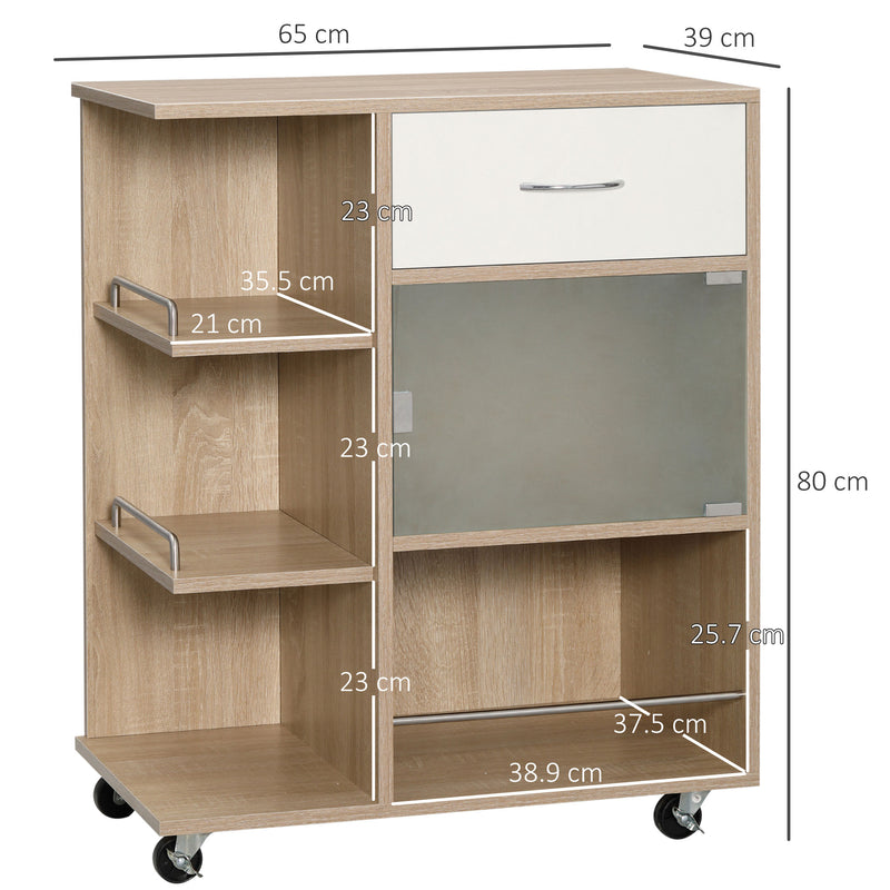 Carrello da Cucina Portavivande con Cassetto 65x39x80 cm Ripiani e Armadietto in Legno Acciaio e Vetro-3