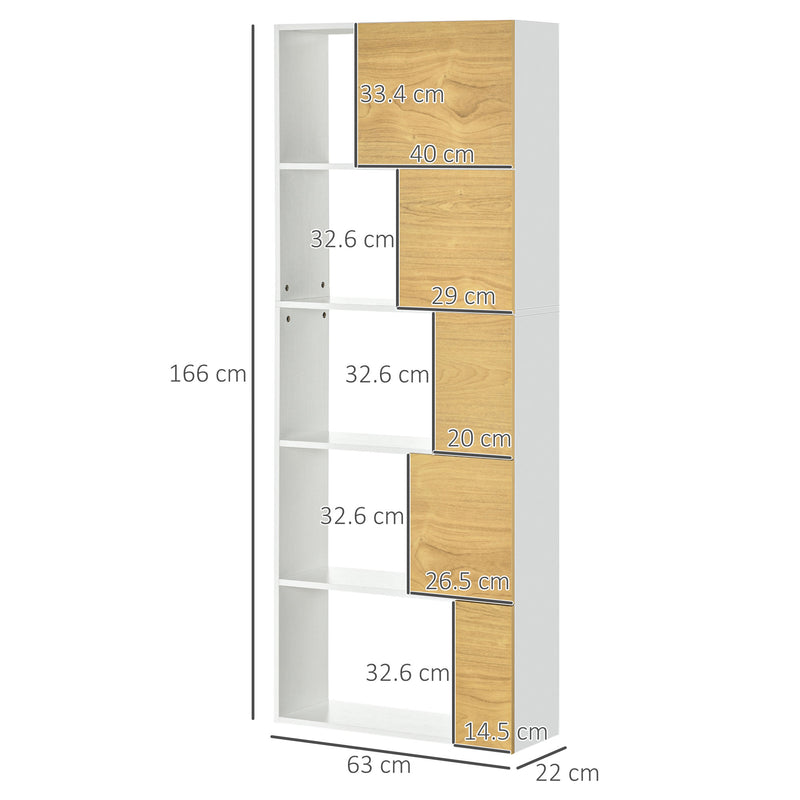 Libreria con Scaffali 5 Ripiani 63x22x166 cm in Legno e Metallo Bianco e Naturale-3