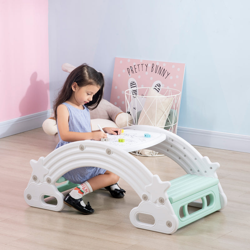 Set 2 in 1 Dondolo e Tavolo con Sedie per Bambini 100x54x42 cm in HDPE Grigio e Verde-2