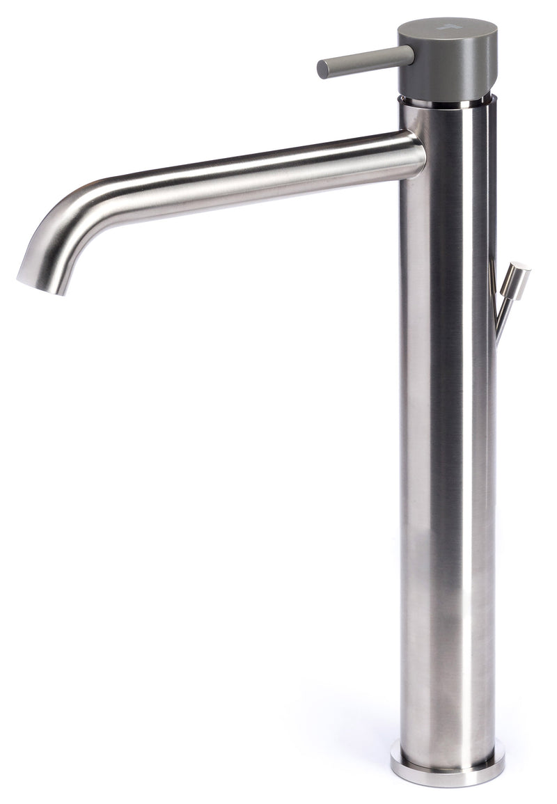 Rubinetto Miscelatore Monocomando Lavabo Alto in Acciaio Inox Maniglia Antracite-1