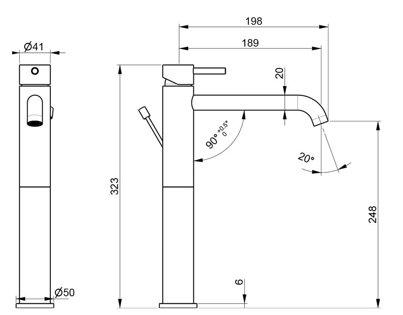 Rubinetto Miscelatore Monocomando Lavabo Alto in Acciaio Inox Maniglia Deserto-2