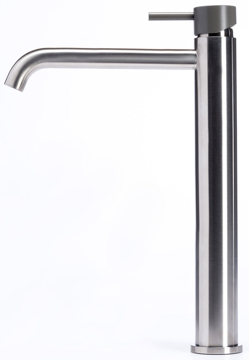 Rubinetto Miscelatore Monocomando Lavabo Alto in Acciaio Inox Satinato Maniglia Antracite-2