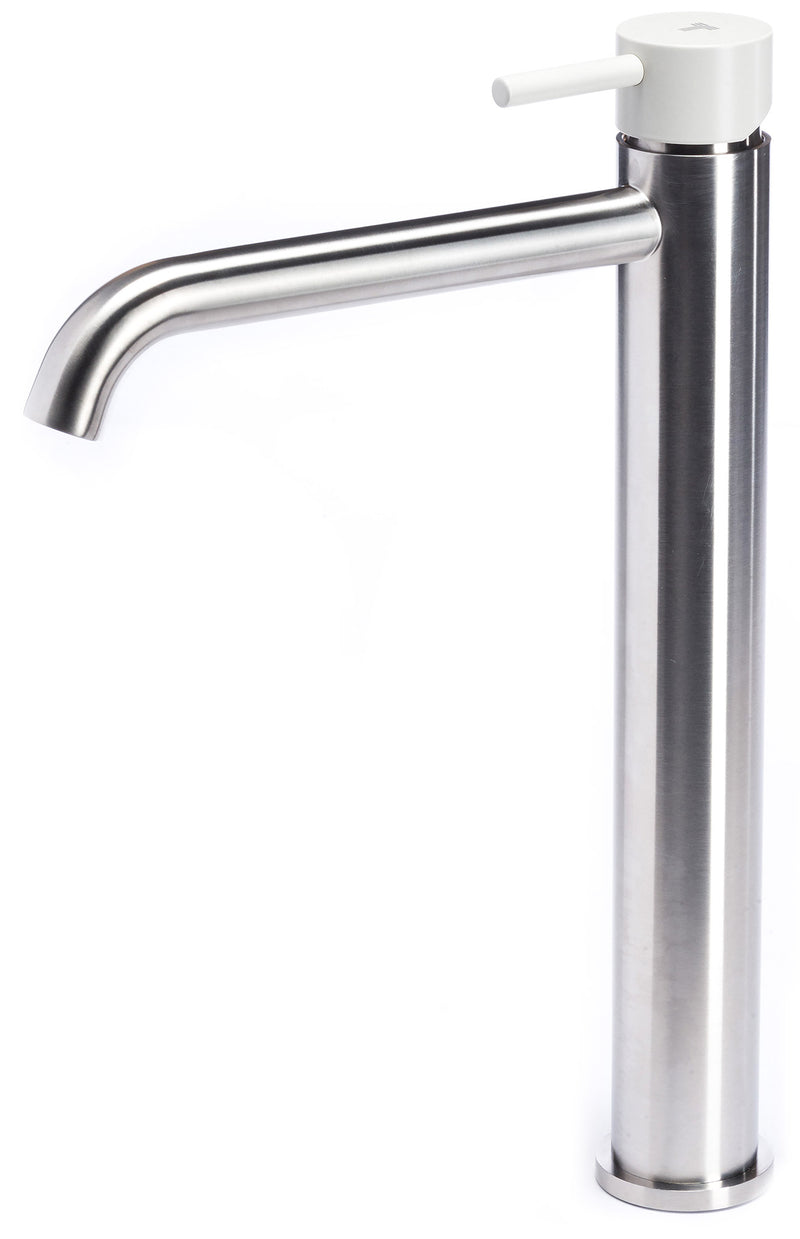 Rubinetto Miscelatore Monocomando Lavabo Alto in Acciaio Inox Satinato Maniglia Perla-1