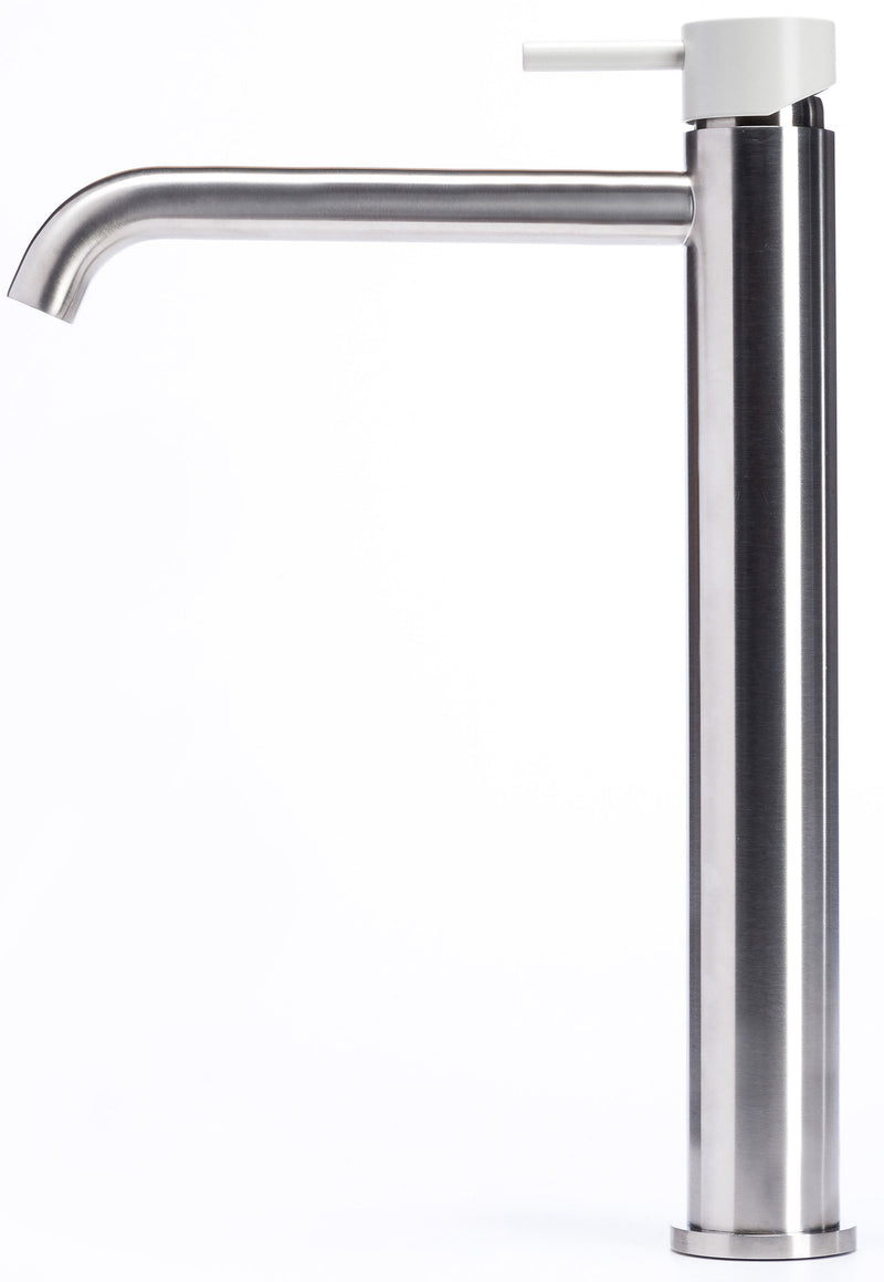 Rubinetto Miscelatore Monocomando Lavabo Alto in Acciaio Inox Satinato Maniglia Perla-2